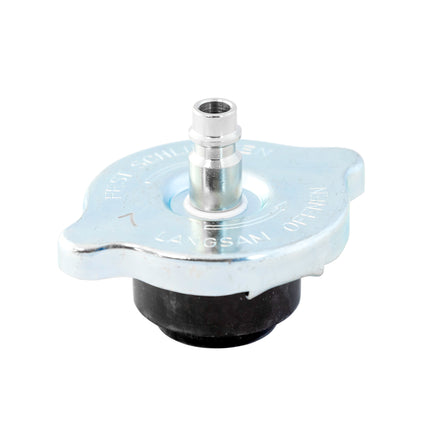 A silver metal cooling system cap with a black rubber gasket, designed for use with 314 series cooling system tester