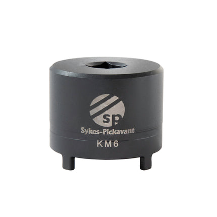 A black KM6 socket tool by Sykes Pickavant, used for tightening and loosening lock nuts in a safe manner.