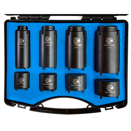 set of 4 KM sockets and extension tubes in blue foam inlay in plastic case